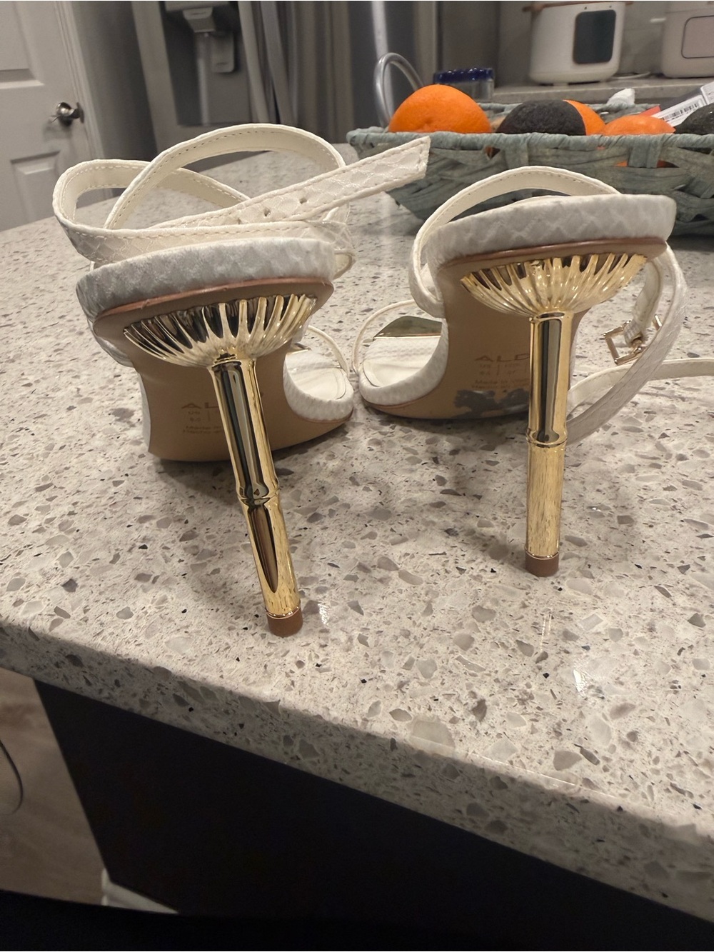 Aldo White Strappy Heeled Sandals with Gold Stiletto Heels